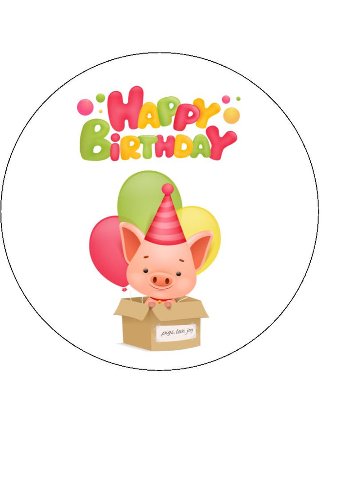 Happy Birthday - Piglet - Edible cake/cupcake toppers