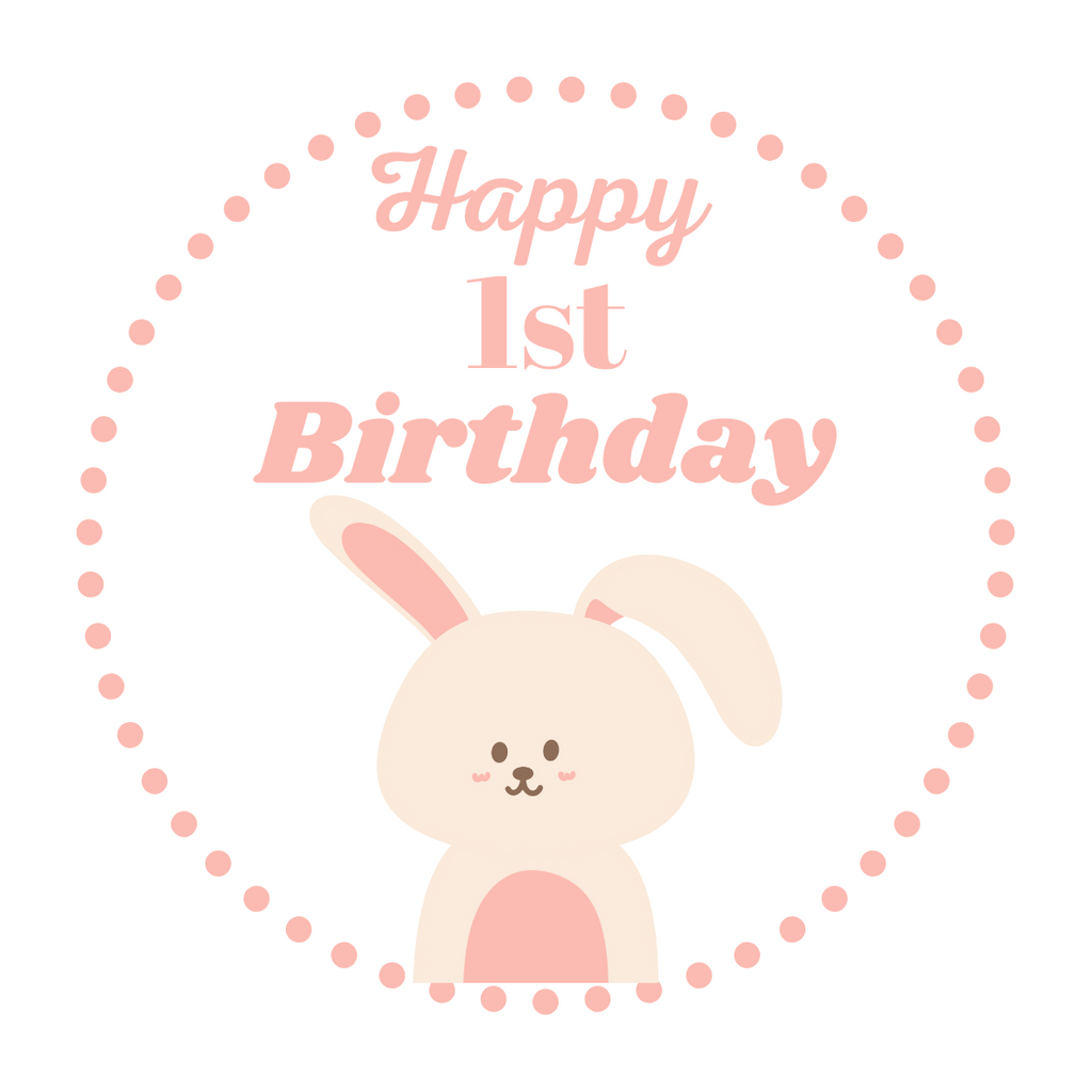 Happy 1st Birthday - Bunny Design 1 - Edible Cake and Cupcake Toppers