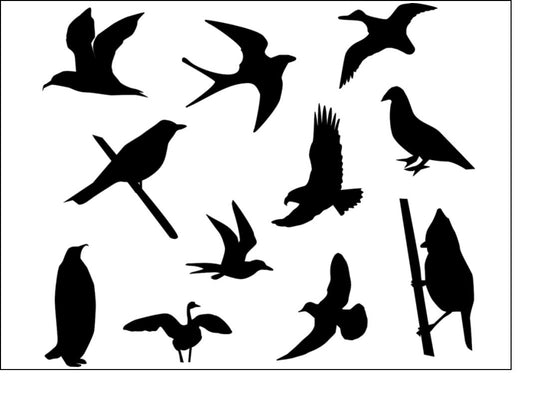 Black Silhouette A4 Edible Fondant Icing Sheets - Birds