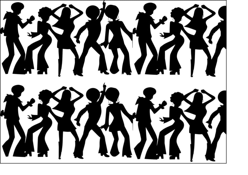 Black Silhouette A4 edible fondant icing sheets - Disco dancers