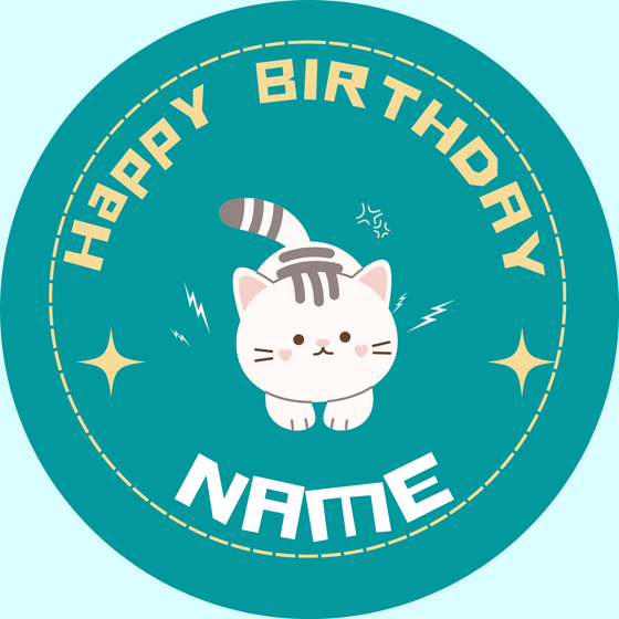 Happy Birthday - Cat Design 2 - edible cake/cupcake toppers - Personalise with name