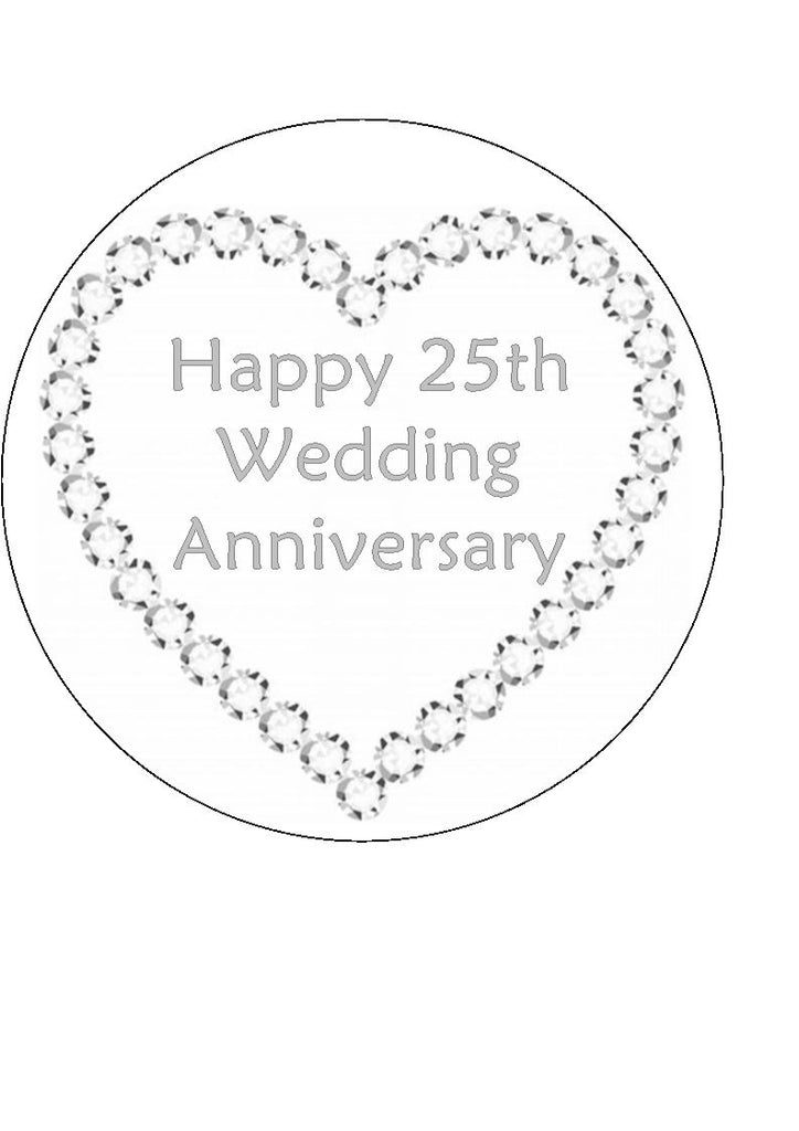 Silver 25th Wedding Anniversary - edible cake/cupcake toppers