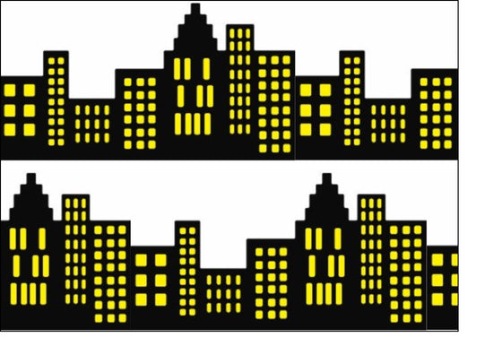 Black Silhouette A4 Edible Fondant Icing Sheets - Black and Yellow City