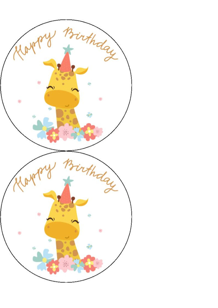 Happy Birthday - Giraffe - Edible cake/cupcake toppers