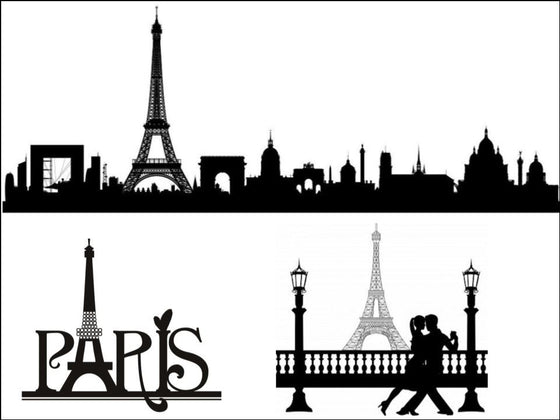Romantic Paris - Black Silhouette A4 Edible Fondant Icing Sheets (not pre-cut)