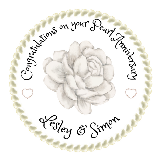 Happy 30th Wedding Anniversary (Pearl) - edible cake/cupcake toppers - personalised with photo and text
