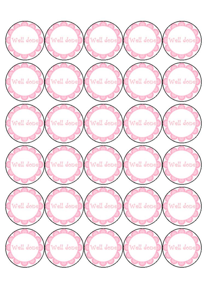 Well done - pink border (edible cake/cupcake toppers)