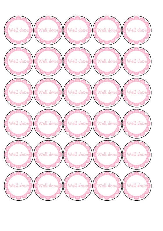 Well done - pink border (edible cake/cupcake toppers)