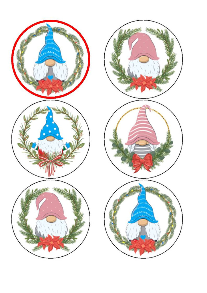 Christmas Gonks - Design 2 - Pink and Blue - cake and cupcake toppers