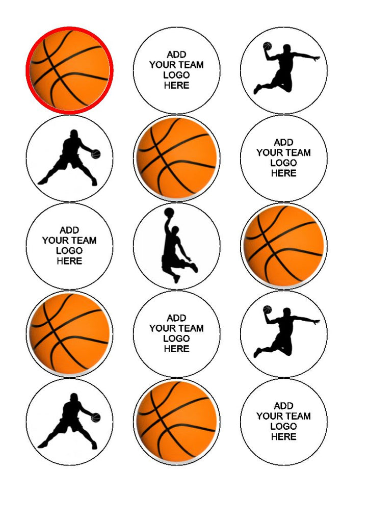 Basketball Mix - Add your team logo - edible cake/cupcake toppers